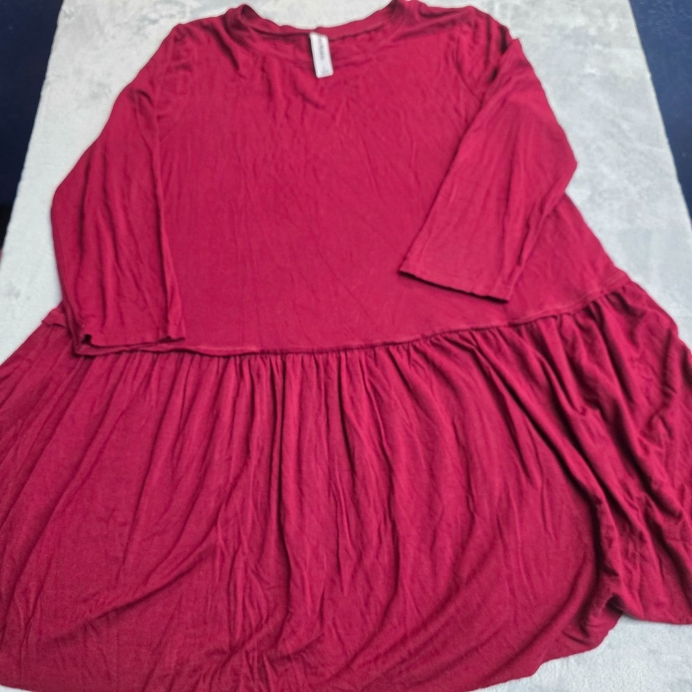 Zenana Premium Woman's Maroon Burgundy 3/4 Sleeve Baby Doll Tunic Top Size L